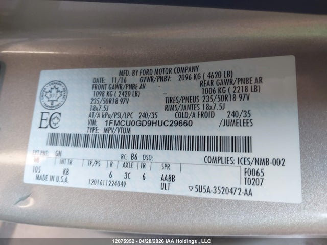 1FMCU0GD9HUC29660 Ford ESCAPE SE