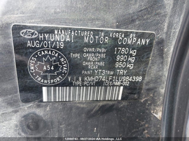 KMHD74LF1LU984398 Hyundai mpi nu