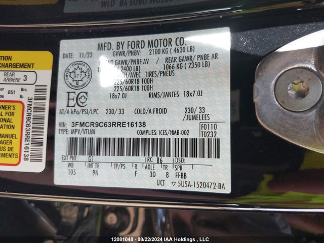 3FMCR9C63RRE16138 Ford dragon