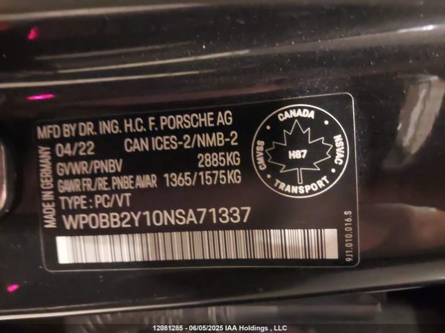 WP0BB2Y10NSA71337 Porsche Taycan
