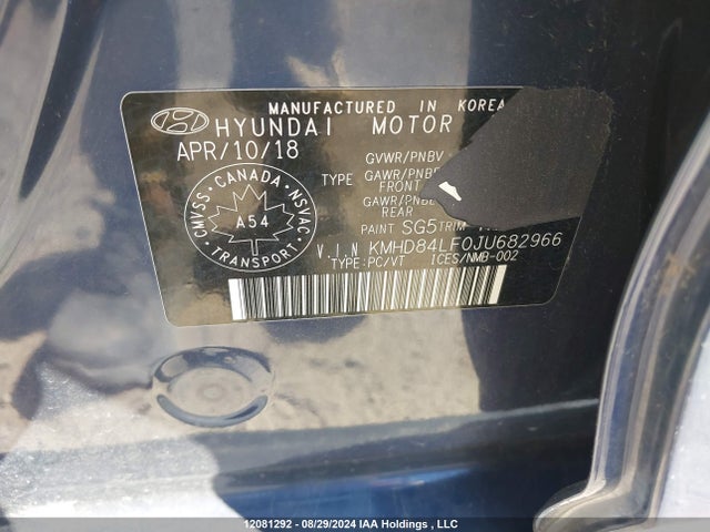 KMHD84LF0JU682966 Hyundai mpi nu