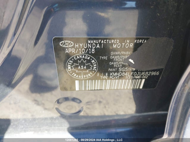 KMHD84LF0JU682966 Hyundai mpi nu