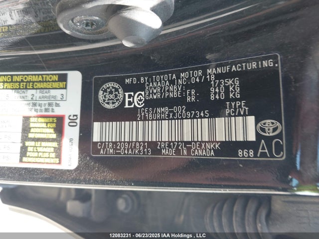Toyota 2zr-fe 2018 2T1BURHEXJC097345 Image 9