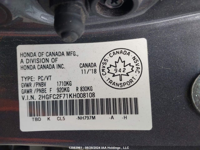 Honda k20c2 2019 2HGFC2F71KH008108 Image 17