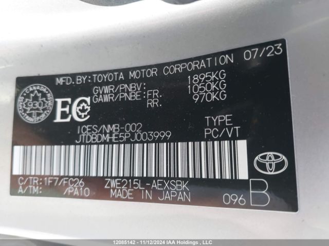 JTDBDMHE5PJ003999 Toyota 2zr-fxe, 1vm+1wm