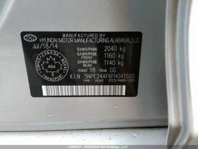 Hyundai dohc gdi theta-ii 2015 5NPE24AF6FH041500 Image 9