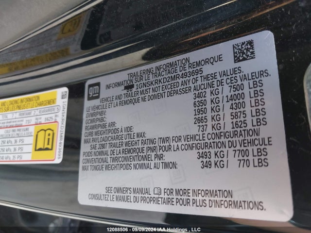 1GNSKRKD2MR493695 Chevrolet Tahoe