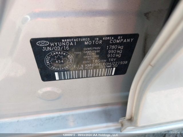 KMHD84LF0HU221938 Hyundai Elantra Se/value/limited