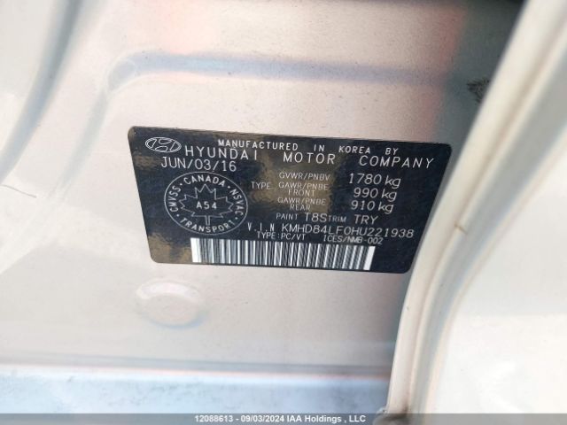 KMHD84LF0HU221938 Hyundai Elantra Se/value/limited