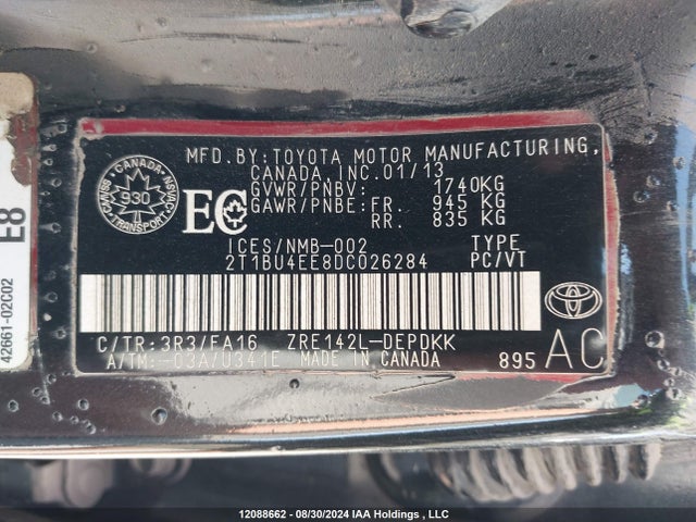 Aukcja sprzedaży 2013 Toyota Corolla S/le, vin: 2T1BU4EE8DC026284, numer aukcji: 12088662
