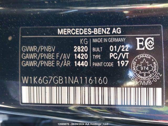 2022 Mercedes-benz S-class მანქანა იყიდება აუქციონზე, vin: W1K6G7GB1NA116160, აუქციონის ნომერი: 12089870