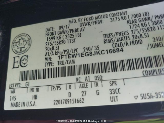 1FTEW1EG8JKC16684 Ford F150 Supercrew