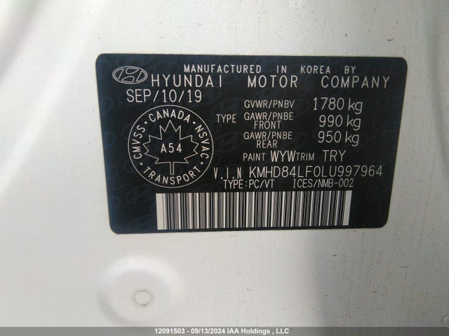 Продажа на аукционе авто 2020 Hyundai Elantra Sel/value/limited, vin: KMHD84LF5LU099764, номер лота: 12091503