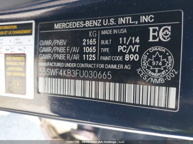 55SWF4KB3FU030665 Mercedes-Benz 2015