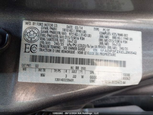 1FADP3F2XEL290542 Ford FOCUS SE