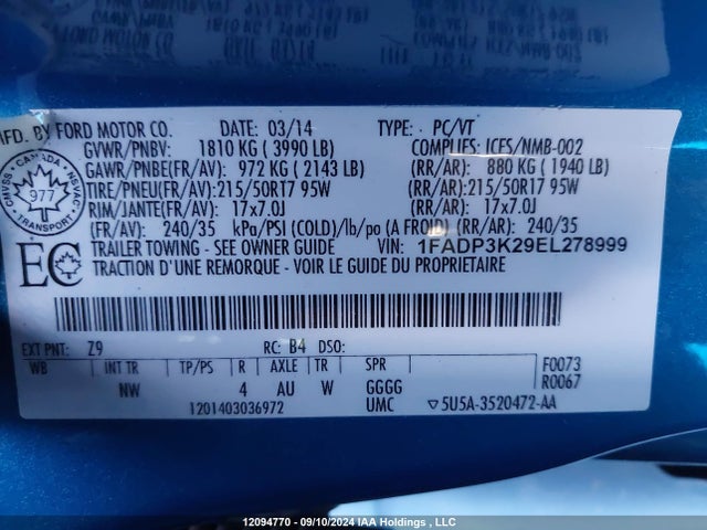 1FADP3K29EL278999 Ford 2014