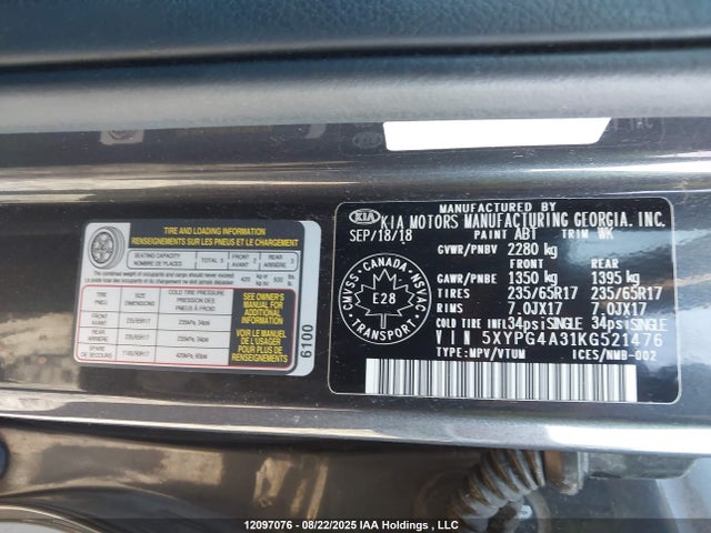 5XYPG4A31KG521476 KIA gdi theta-ii