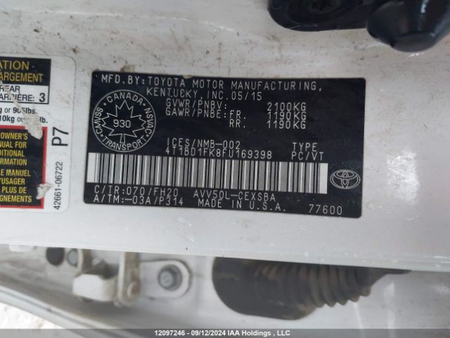 4T1BD1FK8FU169398 Toyota 2ar-fxe+2jm