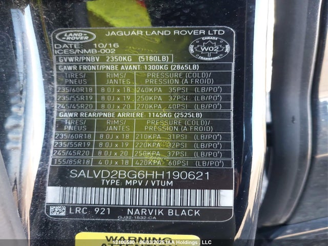SALVD2BG6HH190621 Land Rover gtdi lev3 sulev30