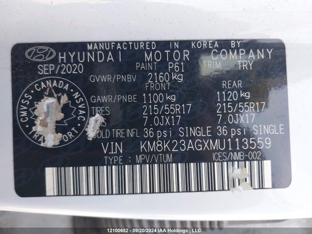 KM8K23AGXMU113559 Hyundai Kona Electric Preferred With Two-tone Roof