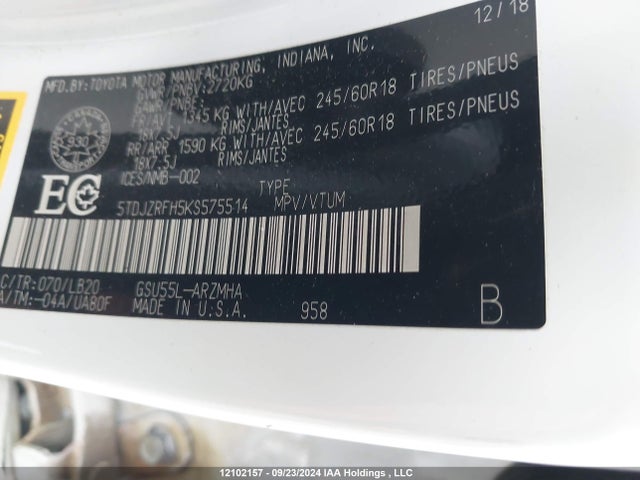 5TDJZRFH5KS575514 Toyota 2gr-fks