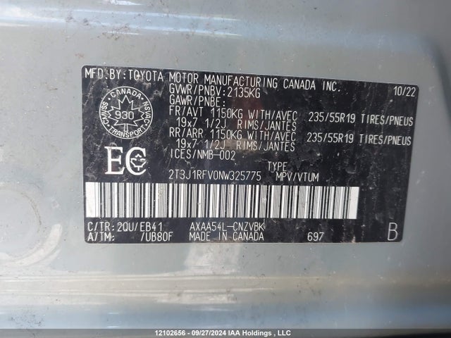 2T3J1RFV0NW325775 Toyota a25a-fks