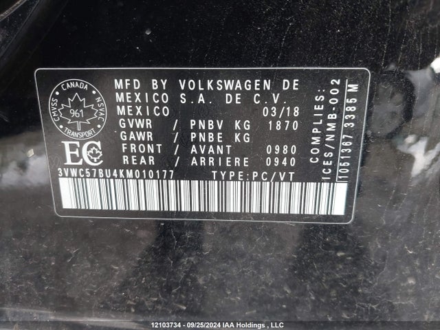 Volkswagen 1.4 tsi 2019 3VWC57BU4KM010177 Image 9
