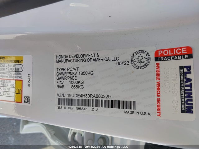 19UDE4H30RA800329 Acura l15ca