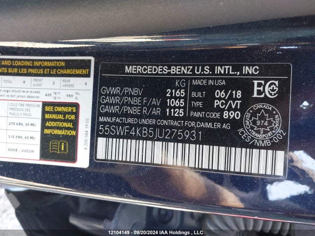 55SWF4KB5JU275931 Mercedes-Benz m274
