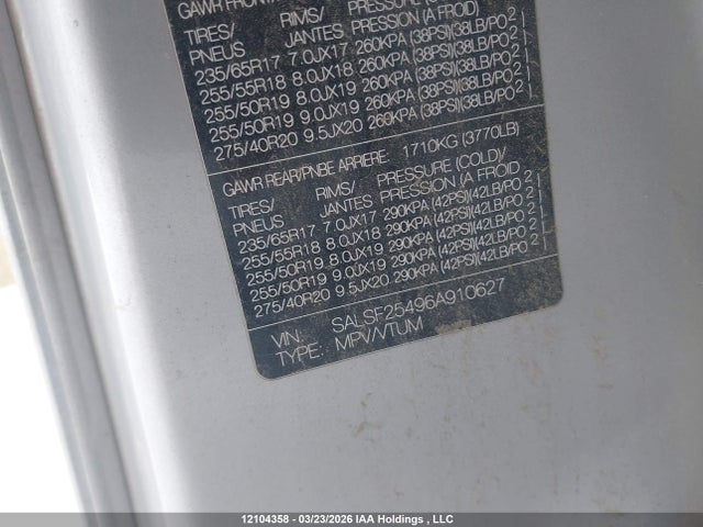 2006 Land Rover Range Rover Sport მანქანა იყიდება აუქციონზე, vin: SALSF25496A910627, აუქციონის ნომერი: 12104358