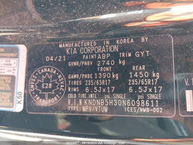 KNDNB5H30N6098611 KIA Carnival Lx