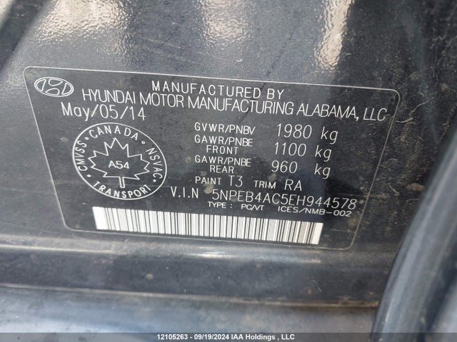5NPEB4AC5EH944578 Hyundai gamma