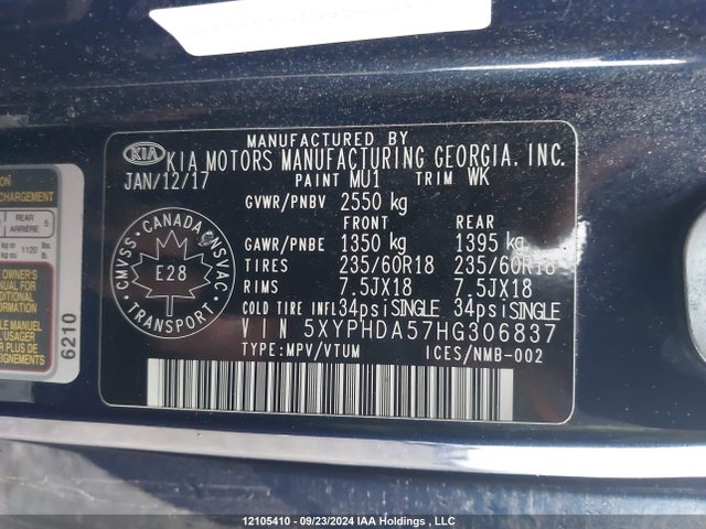 5XYPHDA57HG306837 KIA Sorento