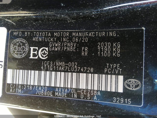 4T1G11AK7LU374728 Toyota a25a-fks