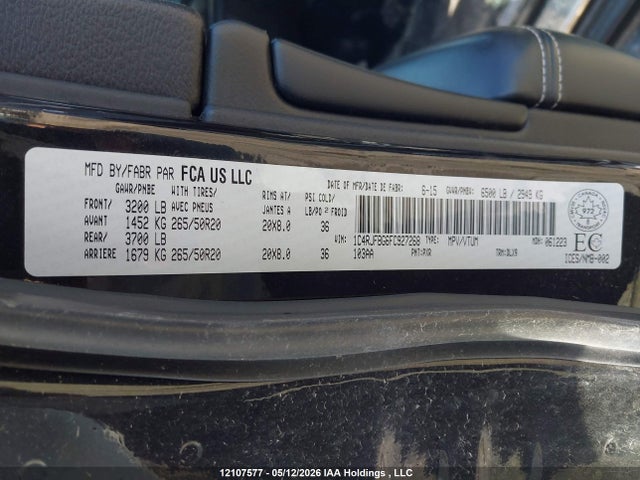 2015 Jeep Grand Cherokee Limited მანქანა იყიდება აუქციონზე, vin: 1C4RJFBG6FC927268, აუქციონის ნომერი: 12107577