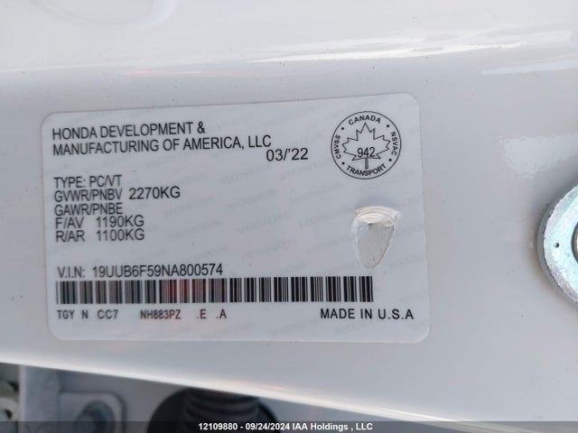 Продажа на аукционе авто 2022 Acura Tlx, vin: 19UUB6F59NA800574, номер лота: 12109880