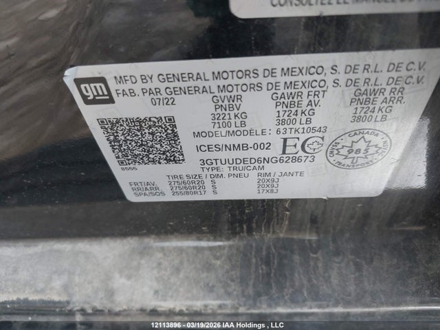 3GTUUDED6NG628673 GMC SIERRA 1500