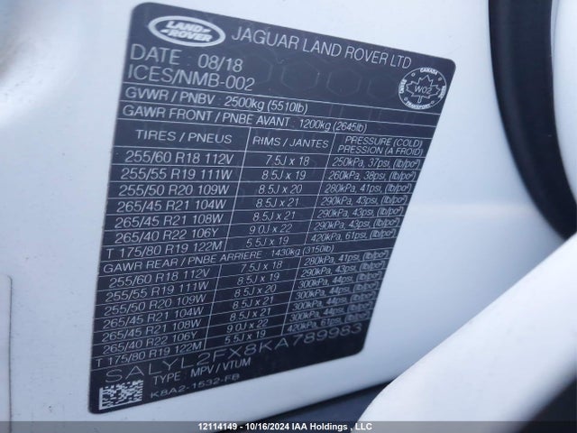 Land Rover aj20p 2019 SALYL2FX8KA789983 Image 9