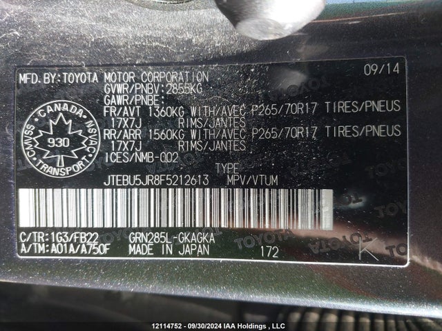 Toyota 1gr-fe 2015 JTEBU5JR8F5212613 Image 9