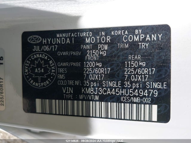 KM8J3CA45HU549479 Hyundai gdi nu