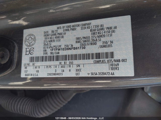 1FTFW1ED8NFB61730 Ford F-150