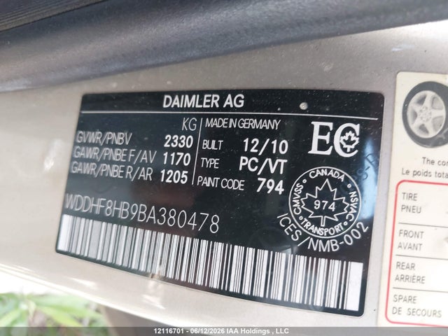 Продажа на аукционе авто 2011 Mercedes-benz E -class, vin: WDDHF8HB9BA380478, номер лота: 12116701