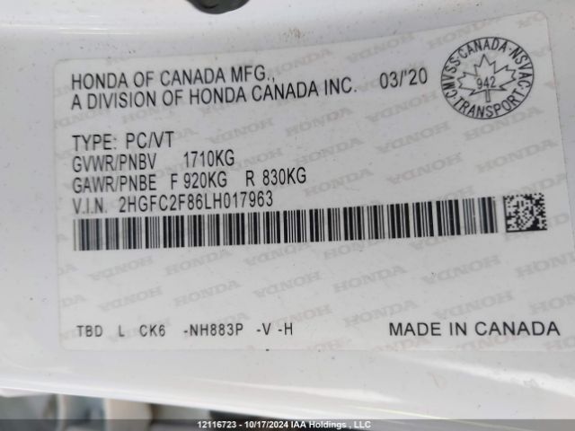 2HGFC2F86LH017963 Honda k20c2