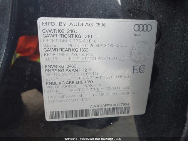 WA1L2AFP9GA147594 Audi 2.0t