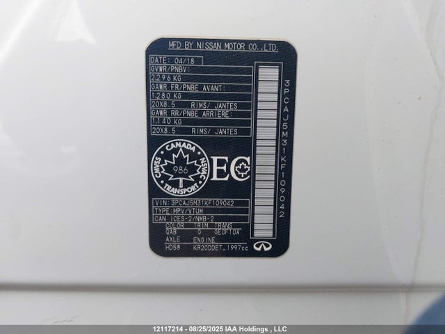 3PCAJ5M31KF109042 Infiniti QX50