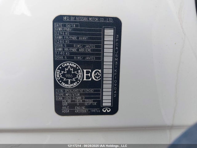 3PCAJ5M31KF109042 Infiniti QX50