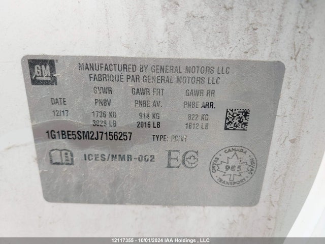 1G1BE5SM2J7156257 Chevrolet Cruze