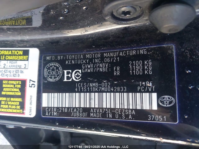 4T1S11BK7MU042833 Toyota a25a-fks