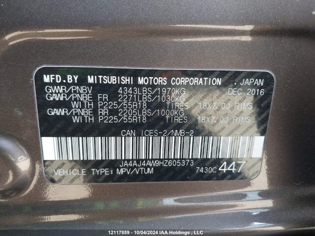 JA4AJ4AW9HZ605373 Mitsubishi 2.4 dohc mivec