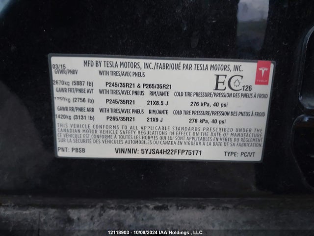 5YJSA4H22FFP75171 Tesla 3 phase a/c induction (dual motor)